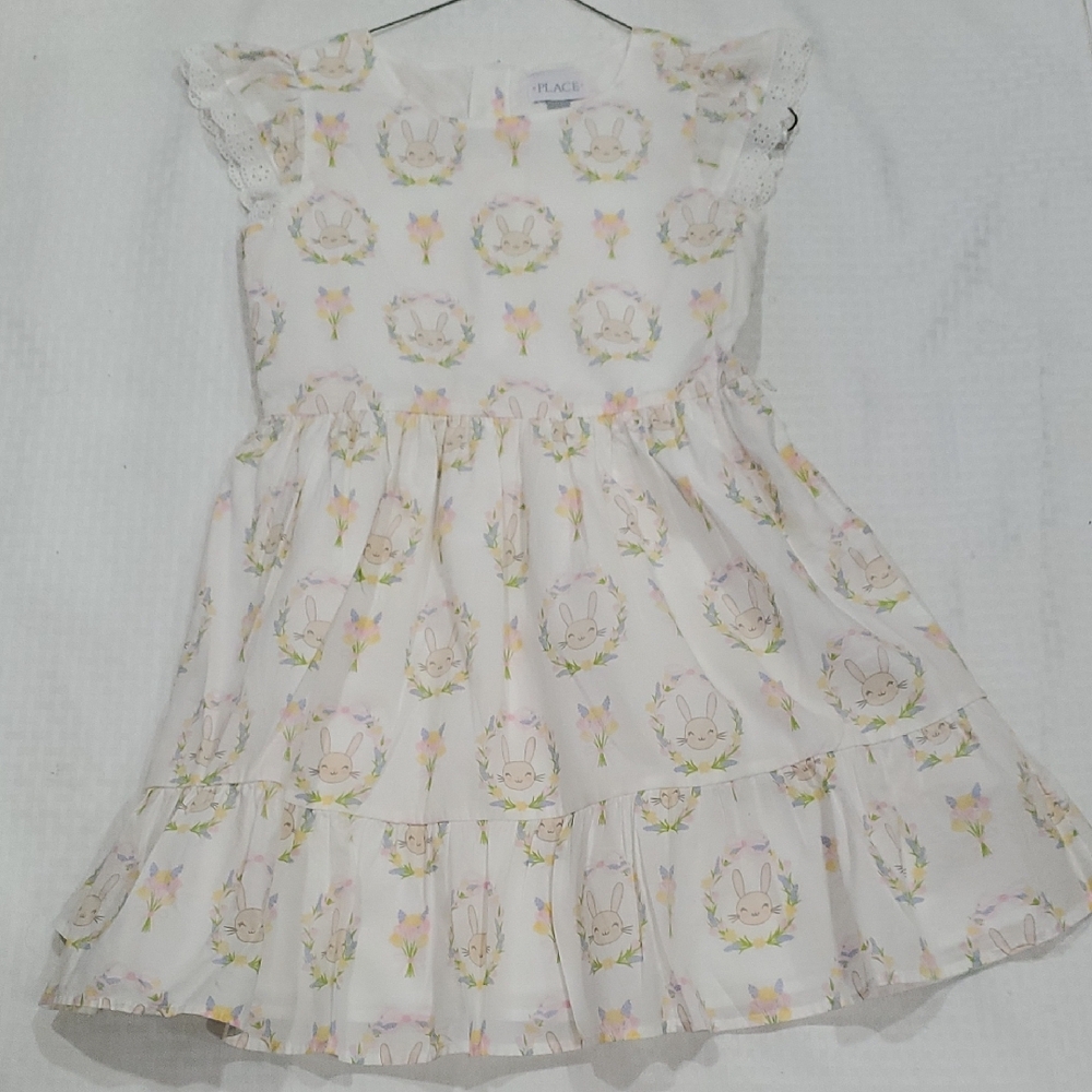 Place Girls Fit and Flare Bunny Casual Easter Dress with Flutter Sleeves Size 10 - Picture 2 of 14